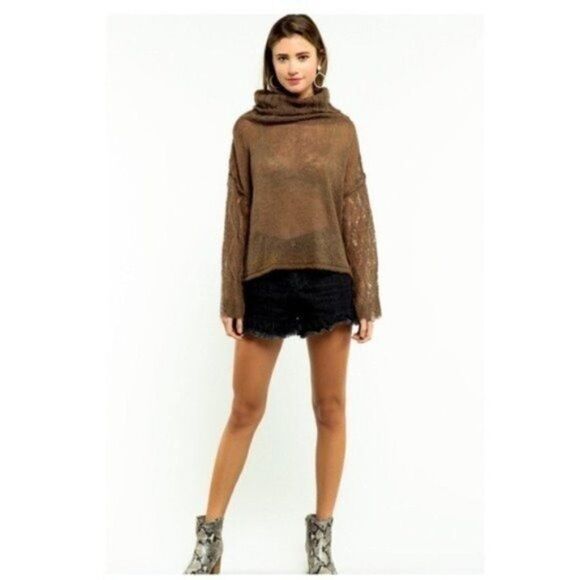 POL Open Weave Turtleneck Sweater In Olive - Picture 11 of 13